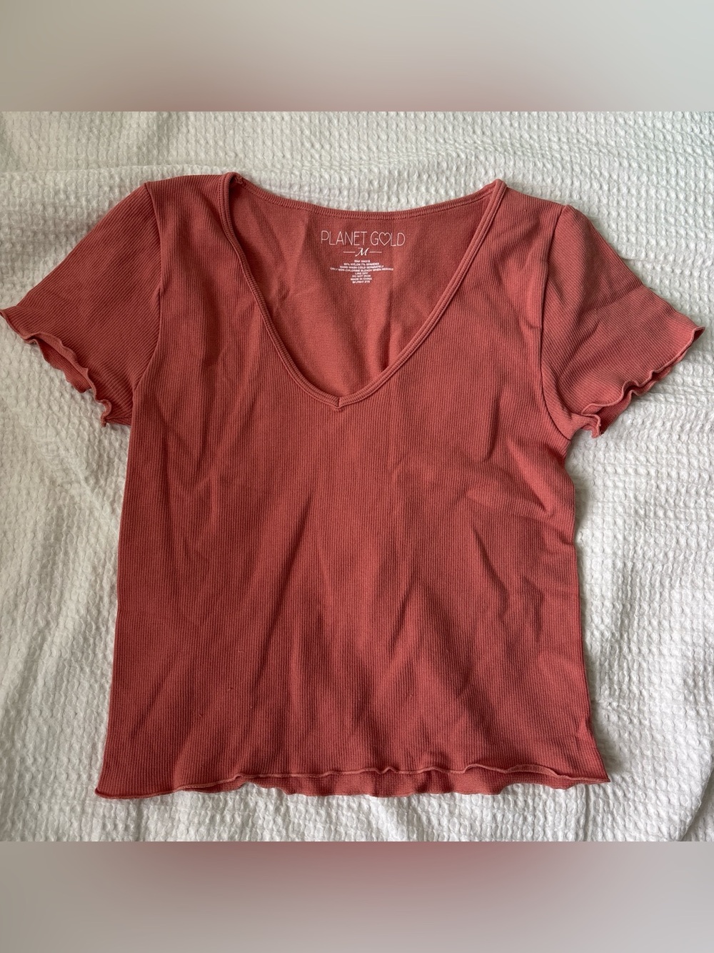 Women's Orange Ribbed V-Neck Tee